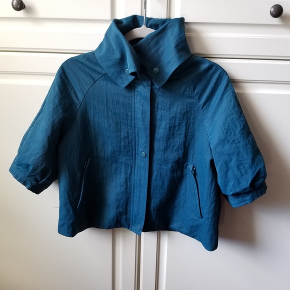 Samuel Dong Dupioni Crop Jacket Teal M - Picture 1 of 12